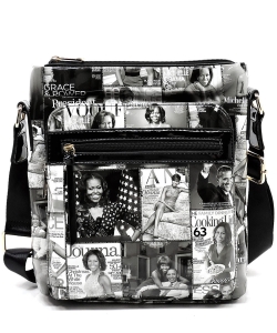 Magazine Cover Collage Crossbody Bag OA2692 BLACK